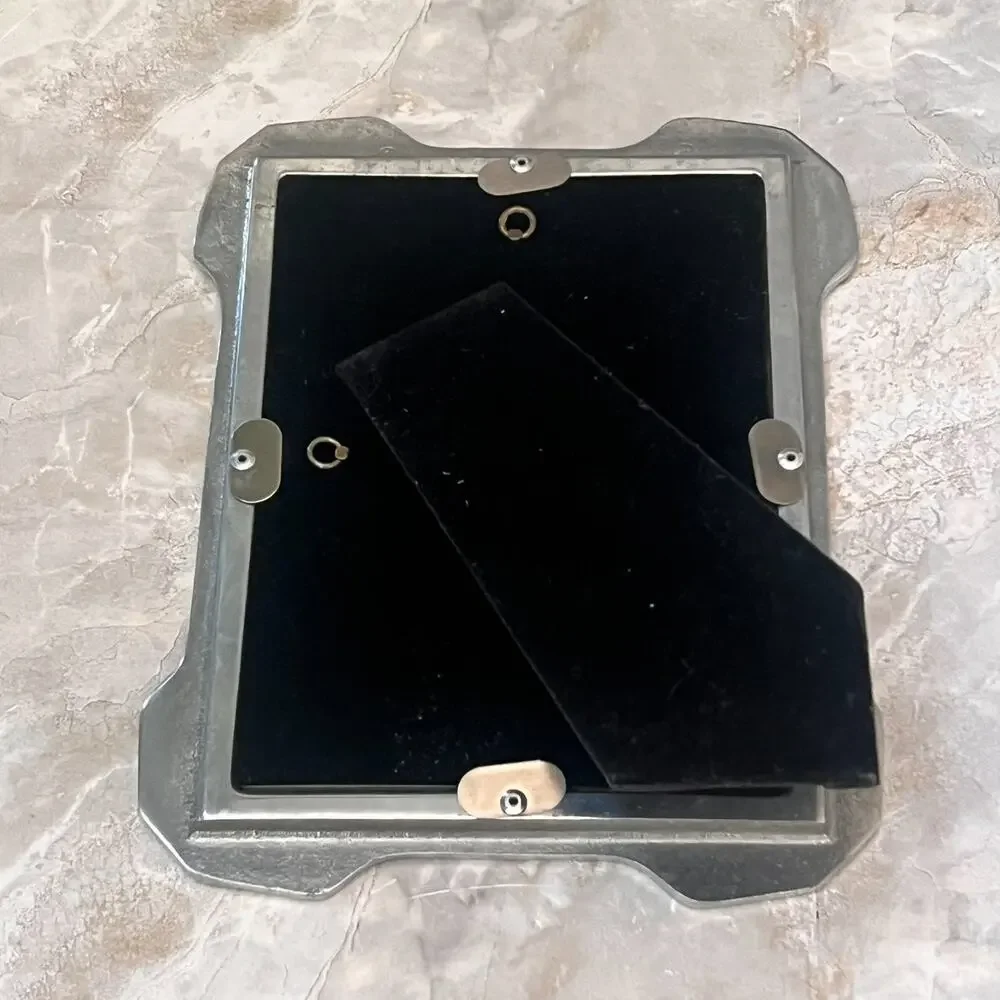 Vintage Silver Toned Picture Frame 4.5 x 6.5 in Aqua Accents Textured Easel Back